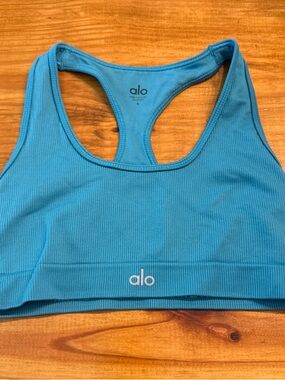 ALO Yoga Teal Ribbed Racerback Sports Bra